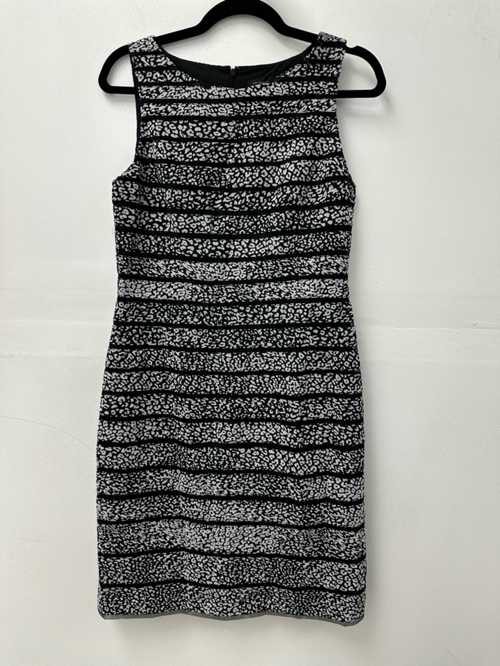 Ann Taylor Sleeveless Midi Dress Black Gray Womens Size 6
